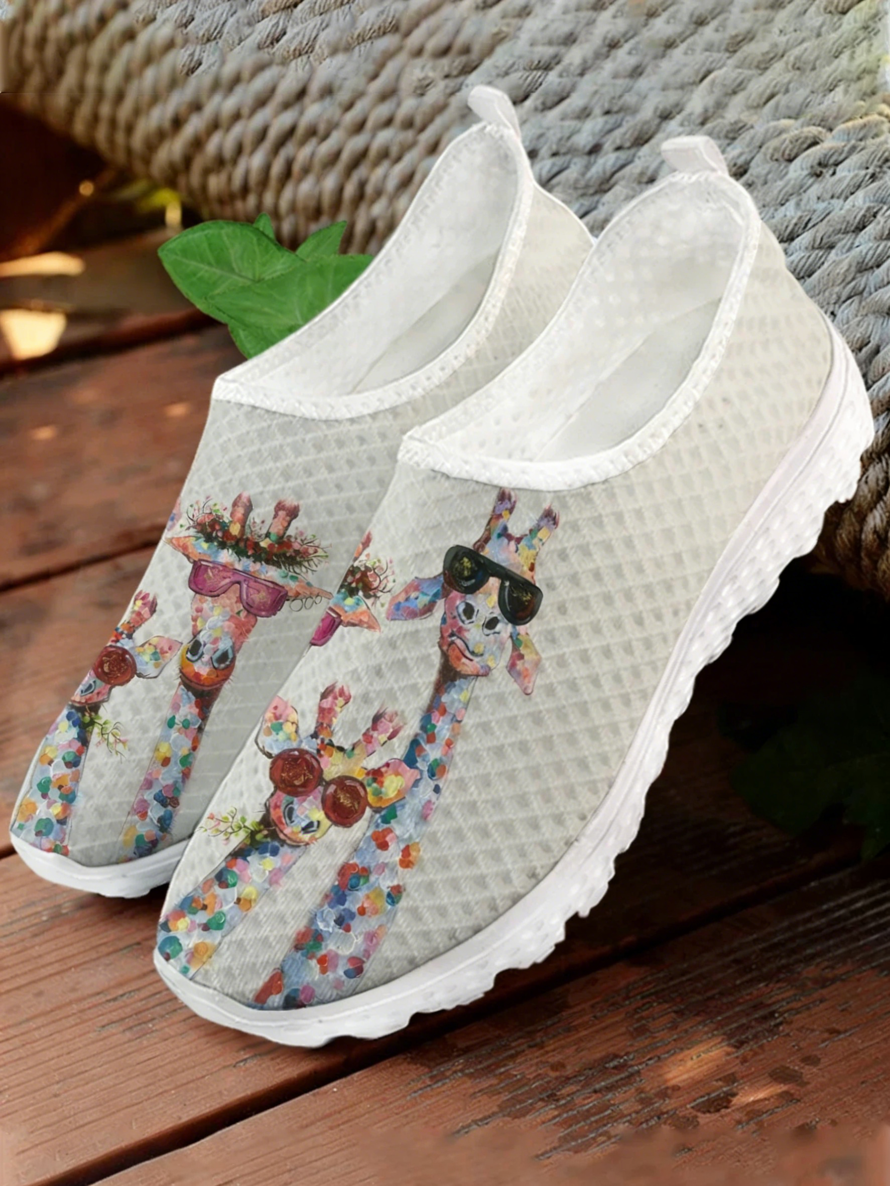 Women'S Shoes For Tennis - Cartoon Giraffe Print Mesh High Quality