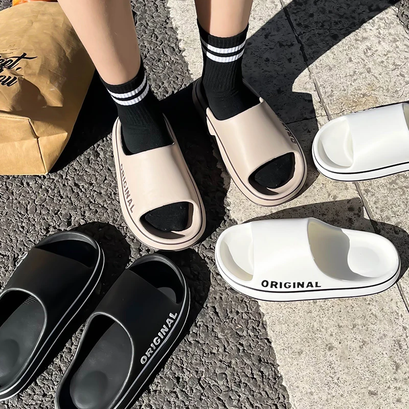 Women'S Shoes To Men'S - Summer Couple Slides Solid Color Letter