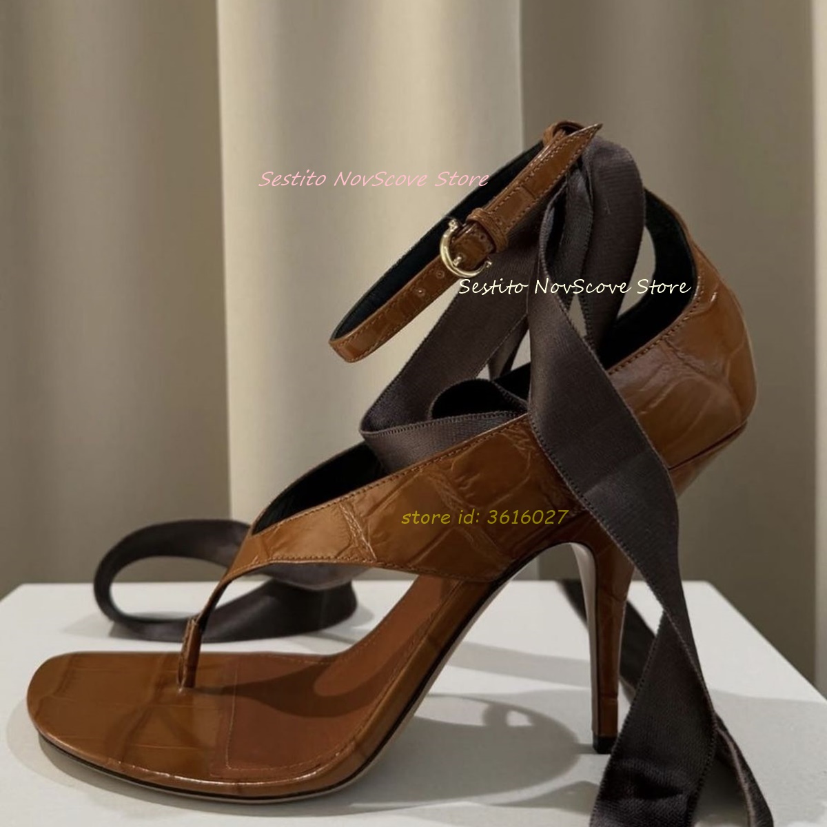 Leopard Print Heels - Brown Open Toe Lace Up Sandals
