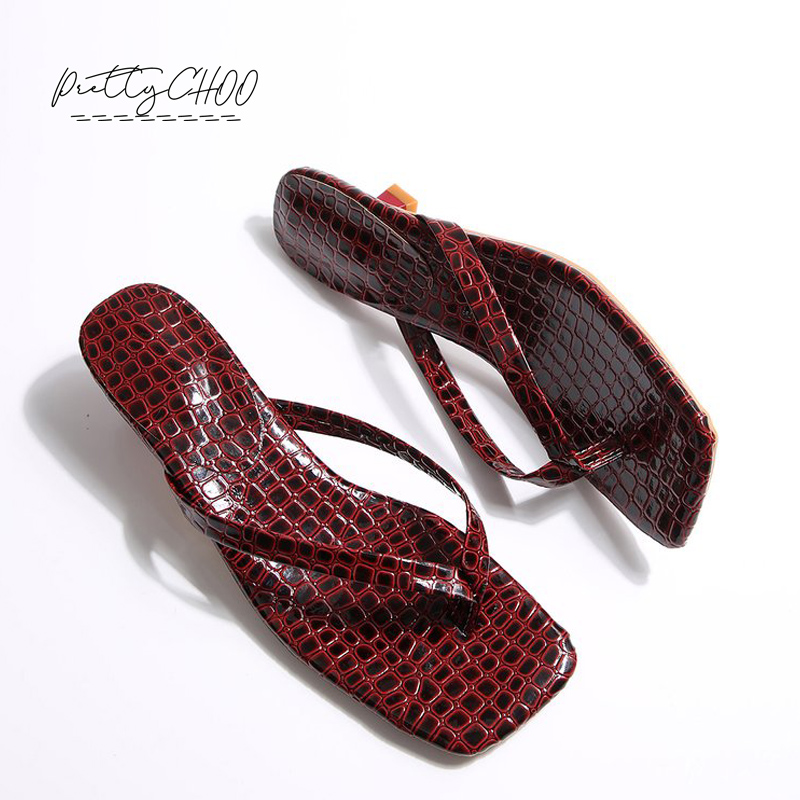 Women'S Shoes To Men'S - Crocodile Print Kitten Heel Flip Flops