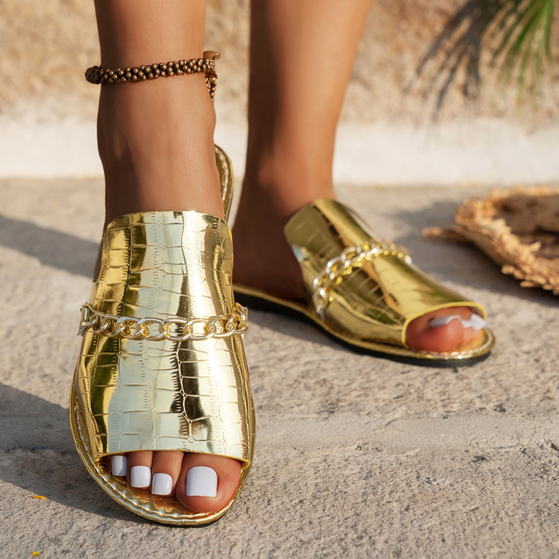 Women's Glitter Gold Slippers  - مراجعة Gold Chain Sandal وسعره