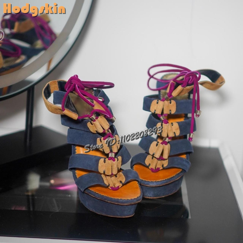 Retro Patchwork Roman Sandals  - مراجعة Leopard Print Heels وسعره