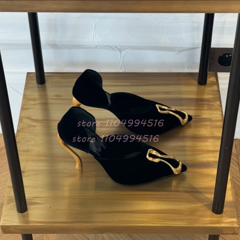 Metal Decor Black Suede Cover  - مراجعة Women Shoes Model وسعره