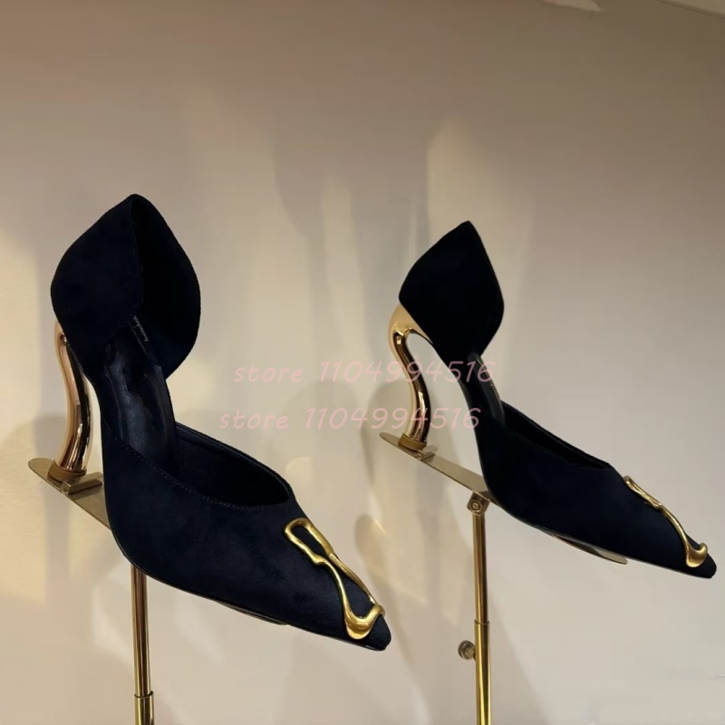 Metal Decor Black Suede Cover  - مراجعة Women Shoes Model وسعره