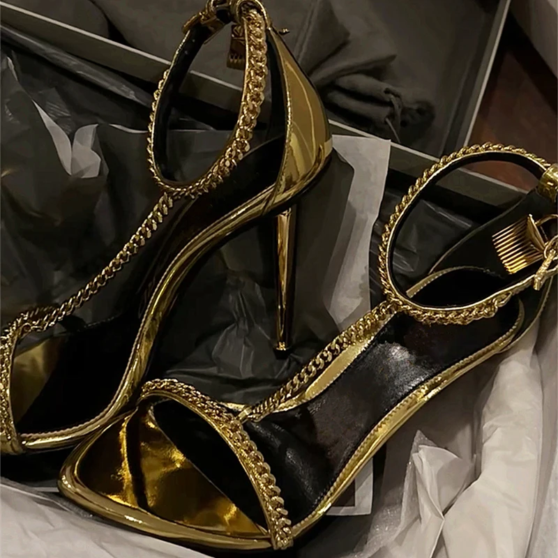 Gold Chain T-Tied Open Toe Wom - مراجعة Gold Chain Sandal وسعره