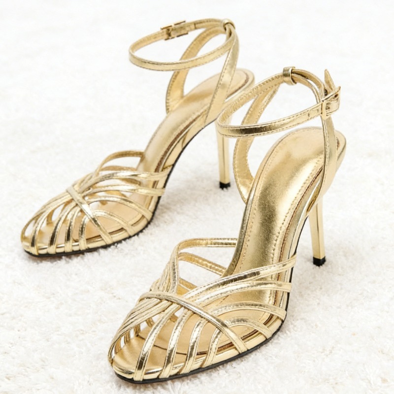 Sexy Gold Hollow Narrow Band H - مراجعة Women Shoes Model وسعره