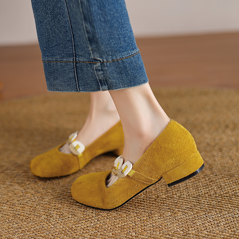 Women Mary Jane Flats Cow Sued - مراجعة Low Block Heel Pump وسعره